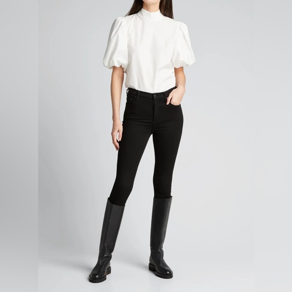 Frame Margot Puff Sleeve Top gathered cotton poplin mock neck Medium - Picture 1 of 7